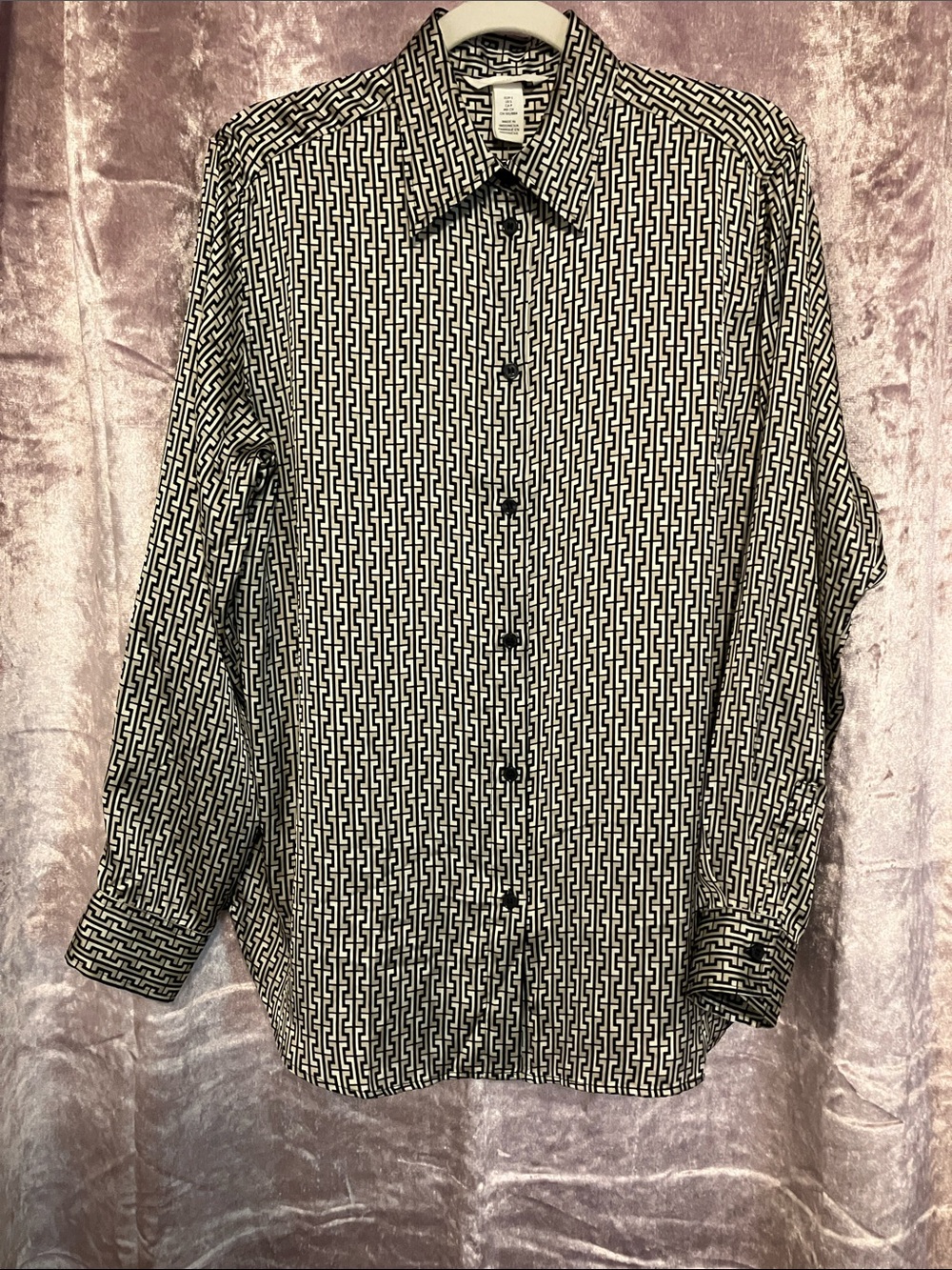 H&M Black and White Geometric Button-Down Shirt